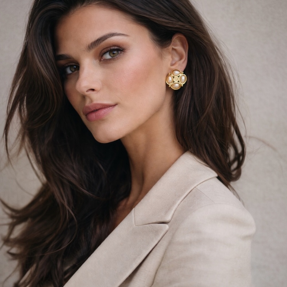 FENDI RARE Vintage Fendi FF Logo Pearl Cluster Pierced Earrings – 90s Runway Era